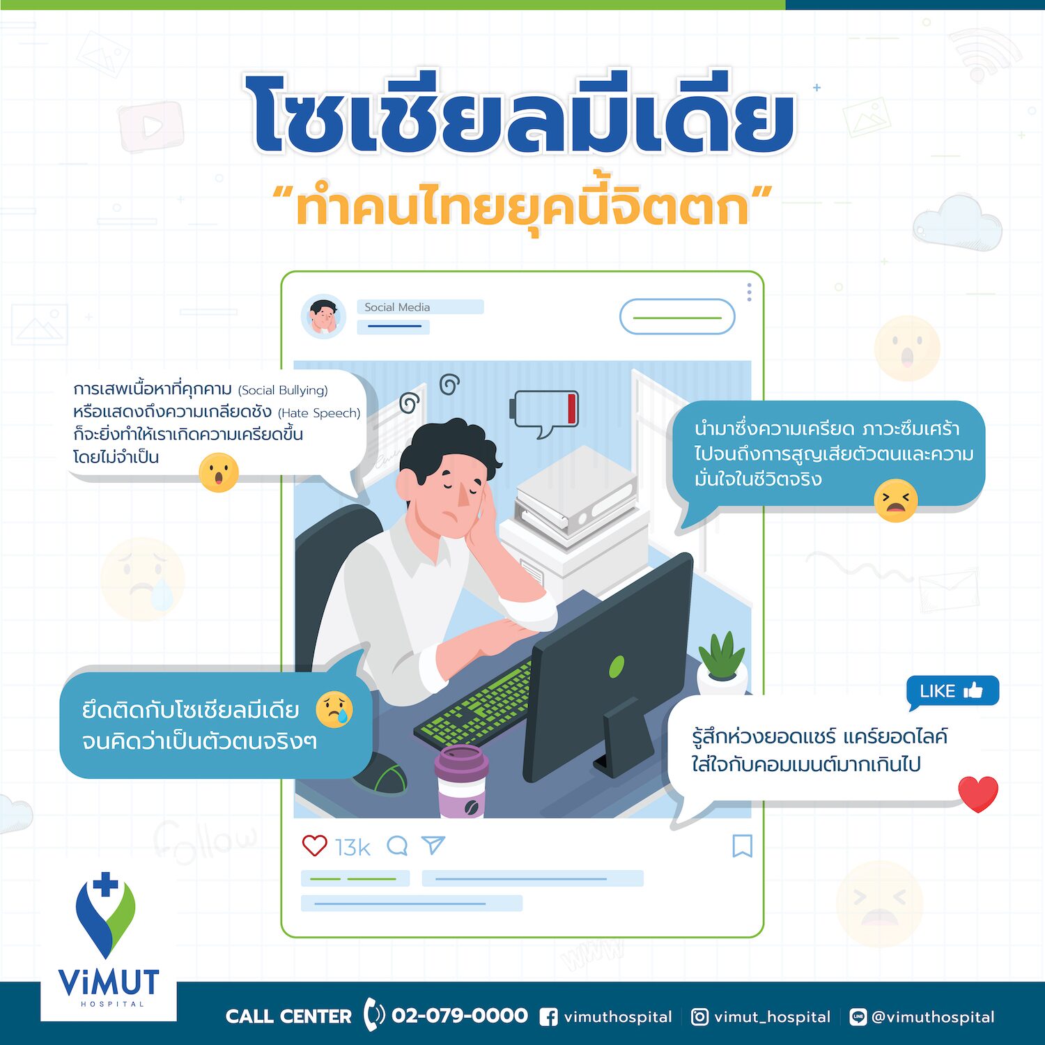 เครียด จิตตก จากเสพสื่อโซเชียลมีเดีย